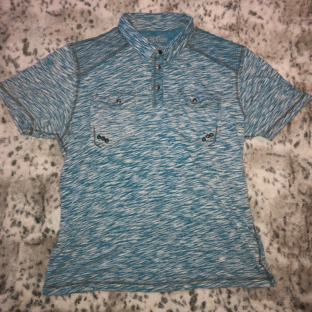 Oakland Black Label Quarter Snap Button Up Shirt Mens Size Large Blue and White
